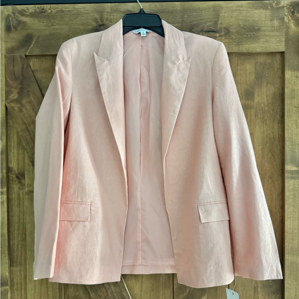 Ophelia Roe Linen Blend Blazer Jacket Women’s Medium Peachy Coral NWT
